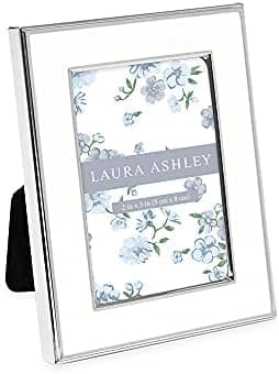 Laura Ashley 2x3 White Enamel Picture Frame, Silver Metal Edge with Easel, for Countertop, Counterspace, Tabletop Display, Bookshelf, Desk, Wall Décor, Photo Gallery (2x3, White W/Silver)