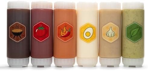 Brenium 6-Pack No-Drip FIFO Squeeze Bottles – 18oz BPA-Free Refillable Condiment Dispensers with White Twist Caps for Ketchup, Mayo, BBQ, Pesto, Garlic & Hot Sauce – Mess-Free, Dishwasher Safe