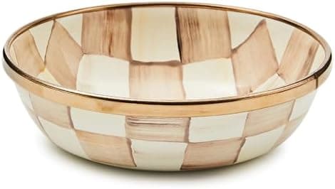 MACKENZIE-CHILDS Enamel Relish Dish, Small Serving Bowl for Entertaining, Brown-and-White Mocha Check