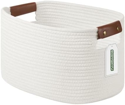 ECDYQXVU Cotton Rope Basket, Storage Baskets with Handle, 15x10x9 Inch Woven Basket for Shelves, Laundry, Towels, Clothes, Books (White 1Pack)