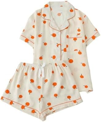 Verdusa Pajamas For Women Set 2 Piece Summer Pajama Sets Cute Pjs Lounge Matching Button Shirt with Shorts