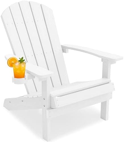 YEFU Adirondack Chair Weather Resistant: Outdoor Chair HIPS Plastic Adirondack Chairs - Patio Chairs with Wood Texture - Lawn Fire Pit Deck Porch Garden Chairs for Adults (White)