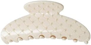 Emma Lily Cream Acetate Fan-shape Hair Claw Clip with Pearl Beads - Secure Grip for Thin & Medium Hair, Ideal for Dinner Party Occasions, Gifts for Women