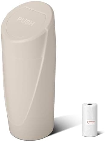 SGLRT Car Trash Can Bin with Lid - Car Garbage Can Cup Holder - Light Beige Mini Leakproof Vehicle Garbage Bin with 40pcs Trash Bags-Automotive Organizers and Storage for Front Back Seat Accessories