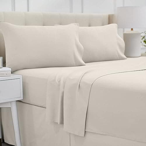 lalaLOOM Full Bed Sheet Set, Soft Microfiber Hotel Luxury Bedding, Extra Deep Pocket, 4 Piece Sheets and Pillowcase Sets, Breathable Wrinkle, Fade Resistant, Easy Care Machine Washable Linen, Cream