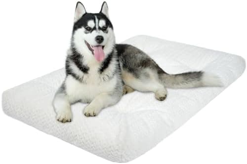 KROSER Deluxe Dog Crate Bed, Soft Crate Pad, Machine Washable, Reversible (Cool & Warm), Kennel Bed for Small to Jumbo Dogs, White