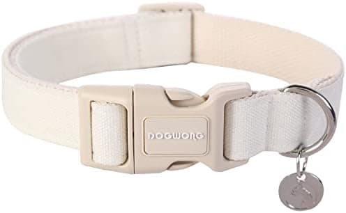 DOGWONG Cotton Hemp Dog Collar, Heavy-Duty White Dog Collar Adjustable Soft Natural Fabric Pet Dog Collar Cute Wedding Puppy Necklace for Small Medium Large Dogs