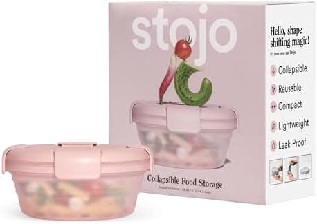 STOJO Collapsible Bowl - Translucent Carnation, 36oz - Reusable Silicone Bowl for Hot and Cold Food - Perfect for Travel, Meal Prep, To-Go Lunch, Camping & Hiking - Microwave & Dishwasher Safe