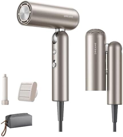 Dreame Pocket Hair Dryer - Ultra Lightweight Blow Dryer with 2 Styling Attachments, Fast Drying, High-Speed Brushless Motor, 300M Negative Ions, Low Noise, Portable for Home & Domestic Travel & Gym