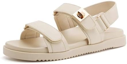 vodvob Women’s Flat Sandals with Soft Cushioned Footbed Open Toe Slides Adjustable Slip On Slippers for Summer