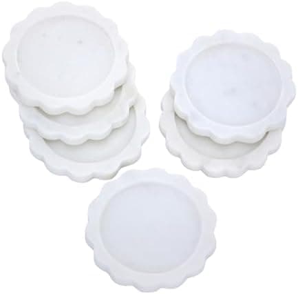 Luxury Marble Coasters Set of 4 – Natural Stone Drink Coasters for Coffee Table, Absorbent Marble Cup Coasters, Modern Table Protectors, Elegant Floral Coasters, Housewarming Gift