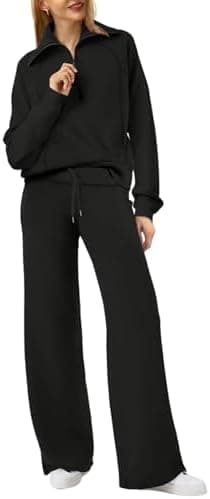 XIEERDUO Lounge Sets For Women 2025 Half Zip Sweatshirt And Wide Leg Sweatpant 2 Piece Outfits Sweatsuit Tracksuit