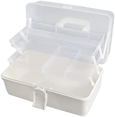 Facikono 3 Layer Multipurpose Storage Box White Tackle Box Organizer - Craft Organizer with Handle, Portable Art Supplies Case, Medicine First Aid Box, Sewing & Tool Organizer with Divided Trays