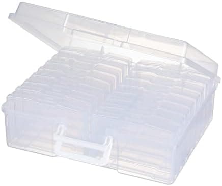 novelinks Transparent 4" x 6" Photo Organizers and Photo Storage Box with Handle, 16 Inner Photo Cases, Portable Picture Organizers & Photo Storage Containers (Clear)