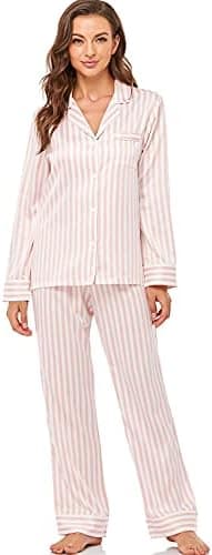 Serenedelicacy Women's Satin Pajama Set Long Sleeve Button Down Sleepwear 2-Piece Silky Pj Set