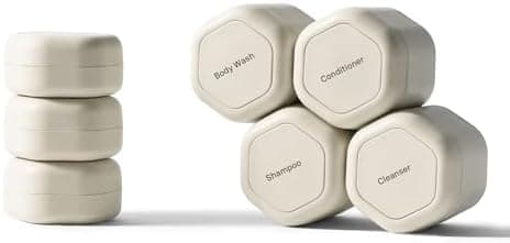 Cadence Travel Containers - Daily Routine Capsule Set - Magnetic Containers with Lids,4 Flex Mediums (1.32oz) & 3 Flex Smalls (0.56oz) - Shampoo, Conditioner, Body Wash, Pills, & More - Sand