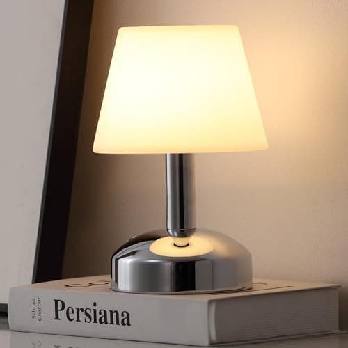 KDG Modern Cordless Small Table Lamps, Outdoor Portable Shower Waterproof LED Dimmable Desk Lamp, 5000mAh Rechargeable Battery Operated Light for Restaurant, Bedroom, Bathroom, Night Light (Silver)