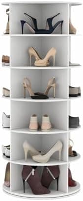 Gyfimoie Rotating Shoe Rack, 6-Tier Spinning Shoe Tower, Free Standing 360°Revolving Shoe Storage Organizer Lazy Susan Shoe Rack for Entryway Living Room Hallway