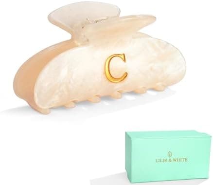 LILIE&WHITE Acrylic Letter Hair Clips For Women Stylish C Monogram Hair Claw Galentines Day Gifts for Women Claw Clips Elegant And Durable Hair Accessory Large Hair Clips C