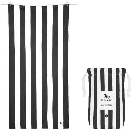 Dock & Bay Beach Towel - Quick Dry, Sand Free - Compact, Lightweight - 100% Recycled - Includes Bag - Cabana - Kamari Charcoal - Large (160x90cm, 63x35)