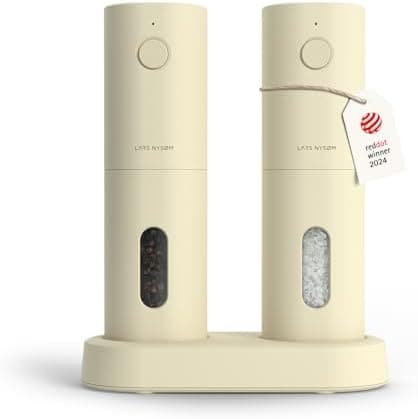 LARS NYSØM Electric Salt and Pepper Grinder Set, USB Rechargeable, Automatic Salt and Pepper Mills, Spice Shakers Refillable with LED Light, Adjustable Coarseness, Ceramic Grinder (Butter Cream)
