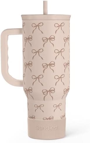 Bow Tumbler with Handle and Straw 40oz – Stainless Sleel Slider Tumbler Travel Coffee Mug for Women - Gift Idea for Birthday Christmas