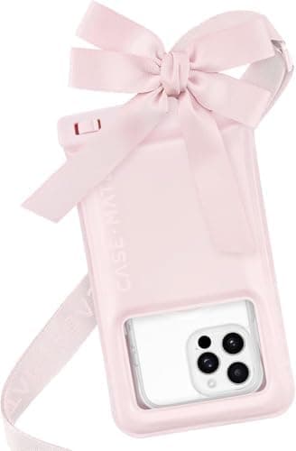 Case-Mate IP68 Waterproof Large Phone Pouch with Bow Design - Travel Beach Cruise Ship Essentials - Floating Phone Case with Crossbody Lanyard for iPhone 17 Pro Max/16 Pro/15/14/13/S26 - Ballet Pink
