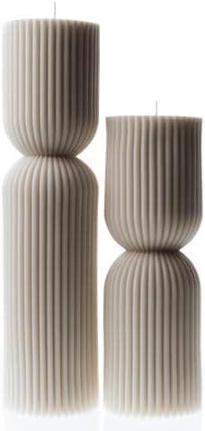LAWA Hourglass Pillar Candle - Large Beautiful Handmade Pillar Scented Soy Wax Elegant Bubble Aesthetic Candle Housewarming Gift Home Room Shelf Decor Idea - White (Set of 2)