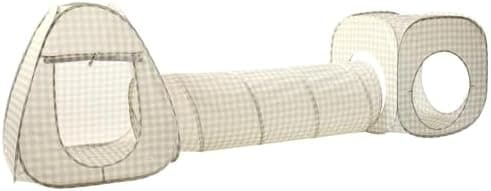 3 Sprouts Play Tent & Tunnel Set for Kids & Toddlers - 3-in-1 Pop Up Play Tent with Crawl Tunnel & Adventure Playhouse - Indoor Fun for Baby and Kids, for Boys & Girls - Gingham Beige