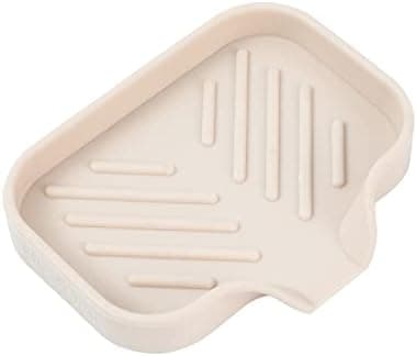 MicoYang Silicone Bathroom Soap Dishes with Drain Spout-Bathroom and Kitchen Sink Organizer,Sponge Holder,Dish Soap Tray,Perfect for Dispenser,Scrubber,Bottle,Cup on Sink or Counter-Tapioca 4.9"×3.2"