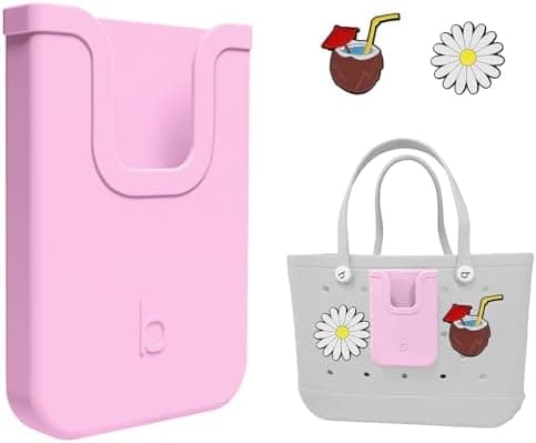 EASYDOG Silicone Phone Holder Compatible with Bogg Bag, Soft Silicone Charm Insert Accessories and Attachment for Bogg Beach Bags, Generic Portable Size Fits for iPhone and Android Phones Pink