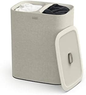 Joseph Joseph Tota 90 liter/23.8 gallon Laundry Hamper Separation Basket with lid, 2 Removable Washing Bags with Handles - Ecru