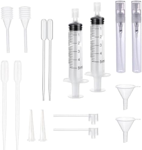 2 Set Perfume Transfer Kits，12pcs Plastic Clear Syringe Extractor，2 Refill Bottle，Funnel Cosmetic Dispenser Pump Transfer Tool for Travel Refillable