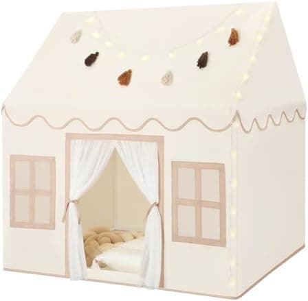 Senodeer Kids Play Tent Indoor: with Mat, Tassel Garland, Star Lights - Girl Tent Indoor Playhouse for Kids Toys for Boy Girl Birthday Gift