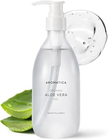 AROMATICA Organic Aloe Vera Gel 10.14oz/300ml, After Sun Care And Sunburn Relief with Pure Aloe Vera Gel Face&Hair, Sun Burn Moisturizer EWG Verified