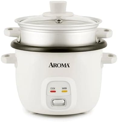 AROMA® Rice Cooker, 2-Cup (Uncooked) / 4-Cup (Cooked), Steamer, Grain Cooker, Soup Maker, Oatmeal Cooker, Auto Keep Warm, 1 Qt, White, ARC-302-1NG