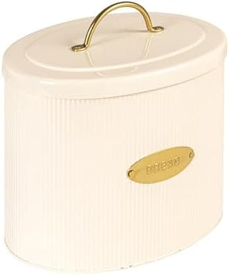 Creative Co-Op DF2516 Oval Metal Lid Bread Box, Off-White