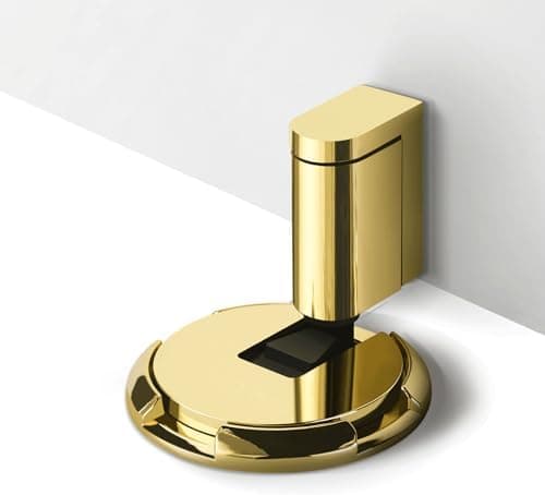 Yagman 1 Pack Windproof Door Stoppers Adjustable Bottom of Door Holder No Drilling Heavy Duty Mechanical Floor Door Stop with Screws and Adhesive Polished Gold 87006-PG-1