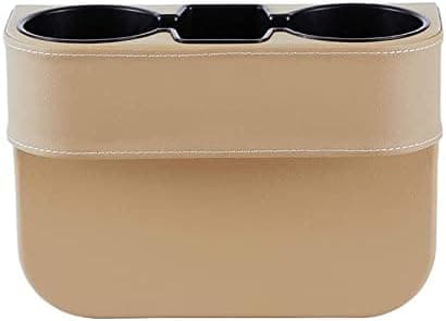 Car Seat Organizer Cup Drink Holders,Multifunctional Gap Filler Storage Box,Insert Organization Helps Reduce Distracted Driving&Holds Phone Mount Mug Bottle Cellphone Coaster Wallet Card (XBD-Beige)