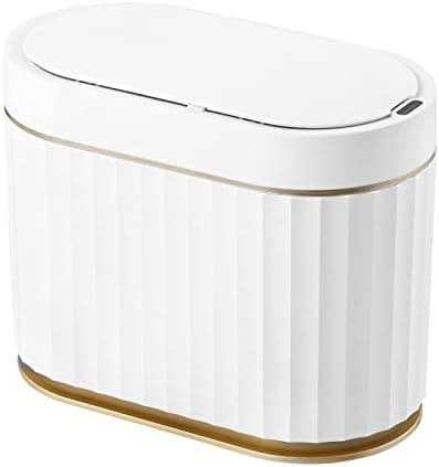 ELPHECO 5 litres Mini Desktop Trash Can with Lid, 1.3 Gallon Motion Sensor Waterproof Countertop Trash Can, Small Plastic Garbage Bin for Desk, Bedroom, Golden