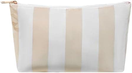 RSRSLEII Large Waterproof Travel Striped Makeup Bag, Aesthetic PVC Toiletry Bag, Coquette Cosmetic Bag, Sunscreen Accessories Storage Organization, Beach Travel Purse(Yellow)