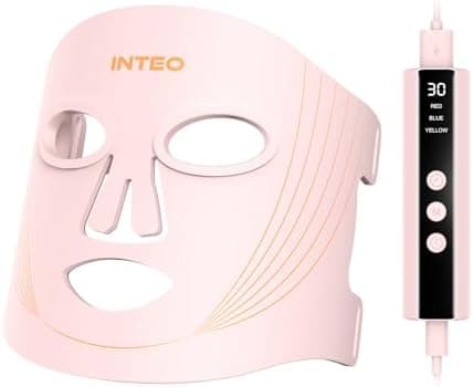 INTEO Red Light Therapy for Face, 3 Modes Portable Led Face Mask Light Therapy with Remote, Infrared Light Mask with Timing Function, Led Light Therapy At Home, Pink