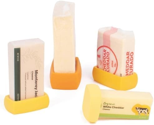 Food Huggers Cheese Huggers Set of 4 Reusable Silicone Savers | Cheese Paper Alternative | Store Cheddar, Swiss, Colby Jack and More