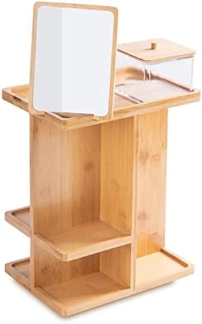 360° Bamboo Wood Makeup Organizer and Storage, Rotating Skincare Organizers Cosmetic Storage for Vanity, Desk, Bathroom, Countertop Vanity, Kitchen