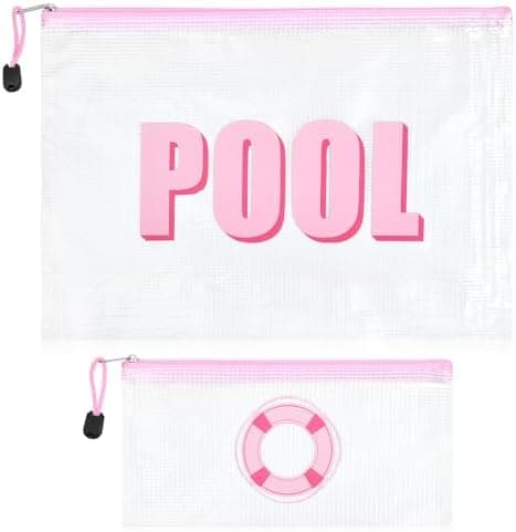 SOIDRAM 2PCS POOL Makeup Bag Clear Zippered POOL Bag Cosmetic Pouch Waterproof Travel Toiletry Organizer for Women Varsity Letter Patch Beach Pool Essentials
