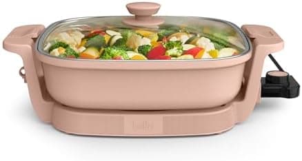 bella Make & Take Electric Skillet, Fits-anywhere™ kitchenware, EverGood™ Ceramic Coating, Adjustable Temperature & Dishwasher-Safe Tempered Glass Lid, Cast Aluminum Base, 1200 Watt, Blossom