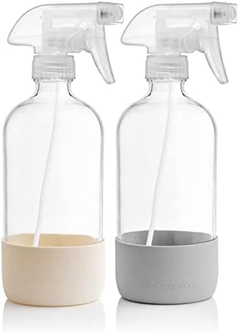 Vine Creations Glass Spray Bottles for Cleaning Solutions, Clear Glass Spray Bottle with Silicone Sleeve, 16 oz Empty Spray Bottles for Cleaning, Plant Spray Bottle, Mist and Stream Nozzle - 2 Pack