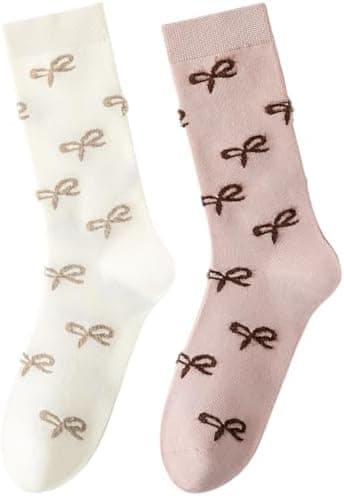 Arukora Women's Heart Cloud Bow Pattern Crew Socks 5-9 Cotton Soft Comfy Casual Ankle Sock