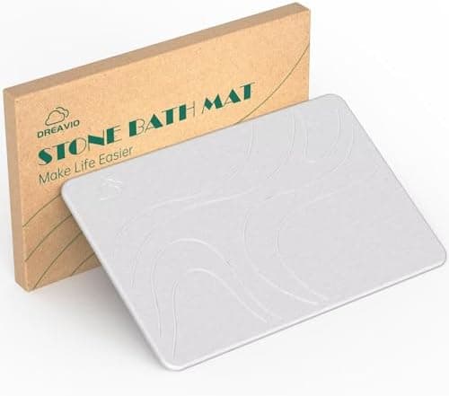 DREAVIO Diatomite Stone Bath Mat - Diatomaceous Earth Stone Shower Mat, Super Absorbent Quick Dry Shower Floor Mat, Suitable for Bathroom Tub, Kitchen Dish Drying Mat(23.5"x15",White)