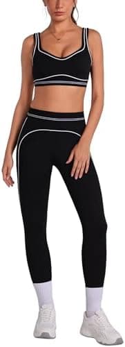 ABOCIW Womens Workout Sets 2 Piece Yoga Outfits Contouring Contrast Stitching Sports Bra High Waist Leggings Gym Sets